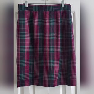 Women's Jones New York 100% Wool Skirt Plus Size 16 Navy Pink Green Plaid Lined